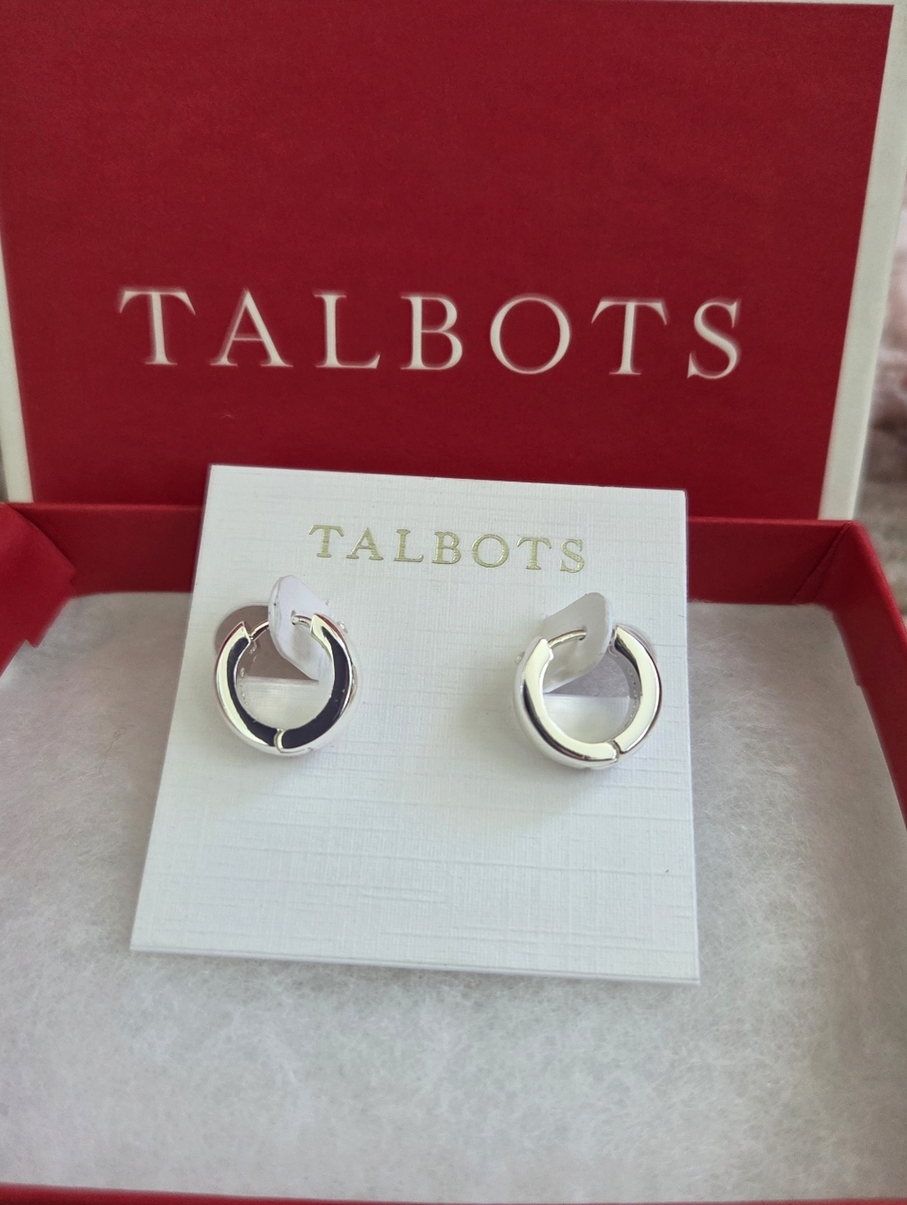 Talbots Polished Silver Hoop Huggies Earrings NWT